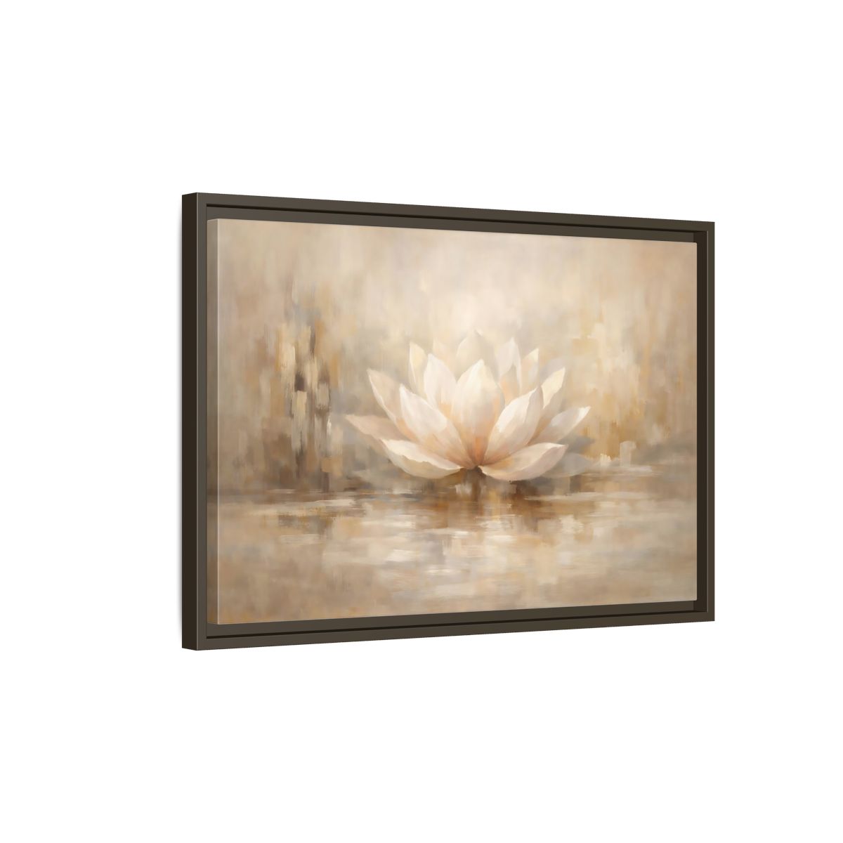 Side Mockup 2. Nature Lotus Flower Beige Lotus shown as stretched canvas wall art