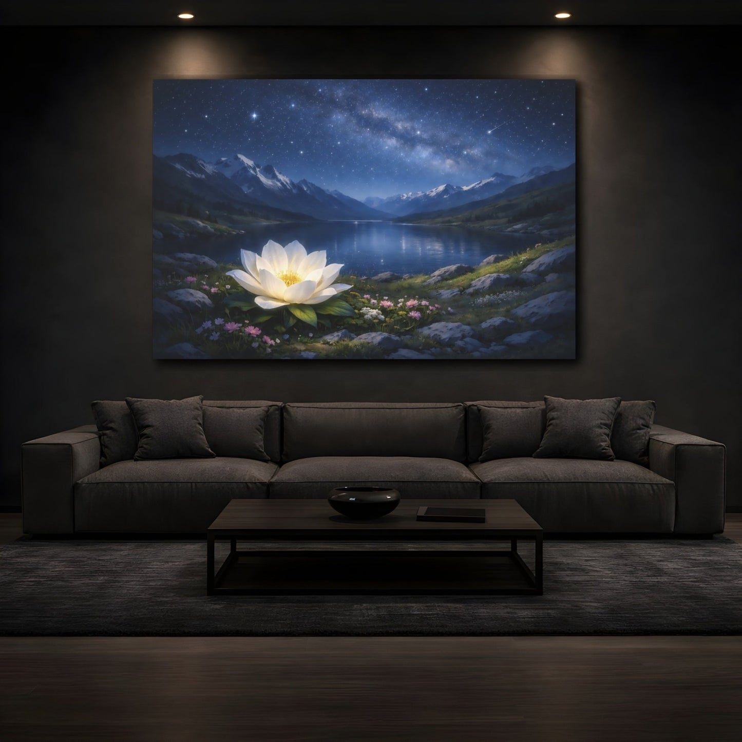 Nature Lotus Flower Blue And White - Canvas Wall Art Print - YesArtYes