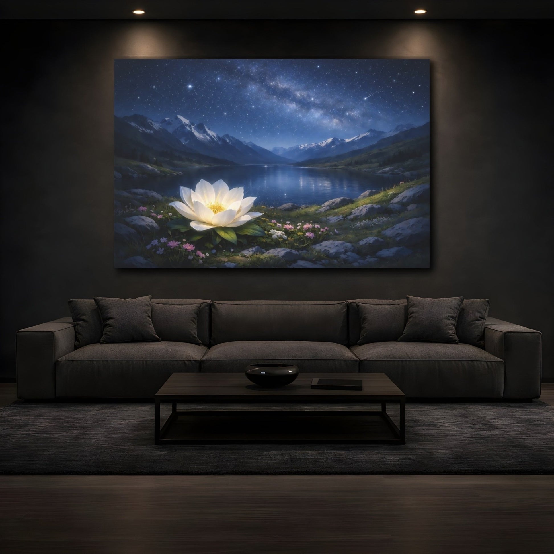 Nature Lotus Flower Blue And White - Canvas Wall Art Print - YesArtYes