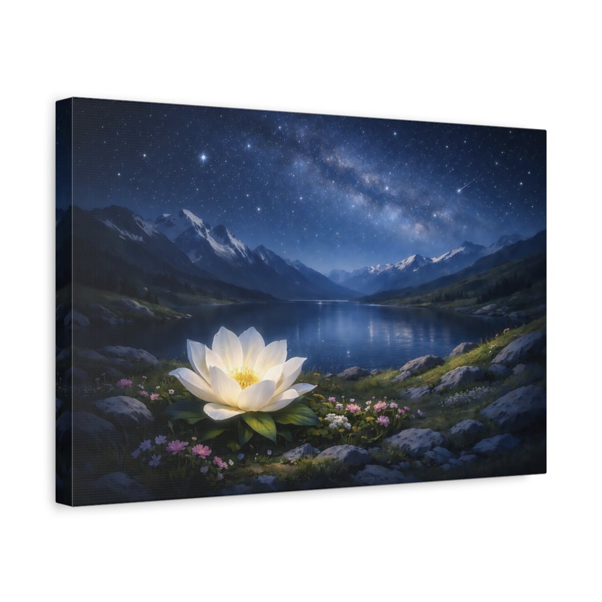 Nature Lotus Flower Blue And White - Canvas Wall Art Print - YesArtYes