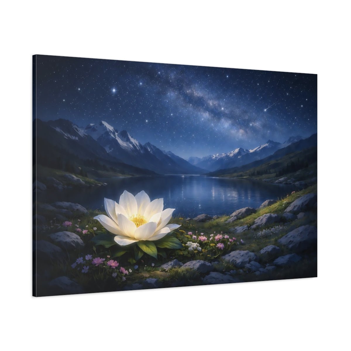 Nature Lotus Flower Blue And White - Canvas Wall Art Print - YesArtYes