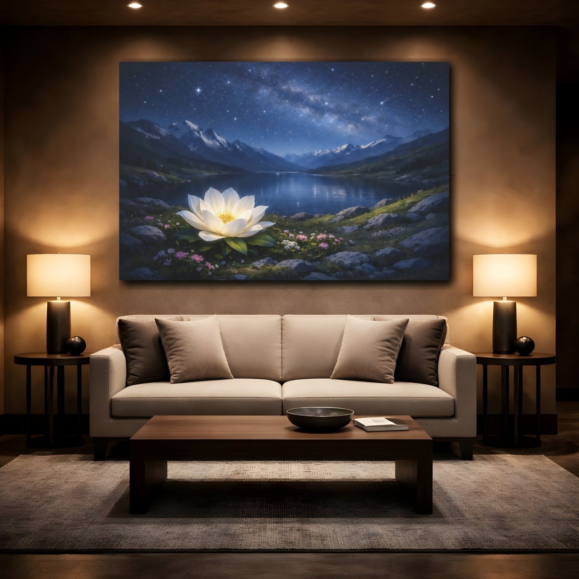 Nature Lotus Flower Blue And White - Canvas Wall Art Print - YesArtYes
