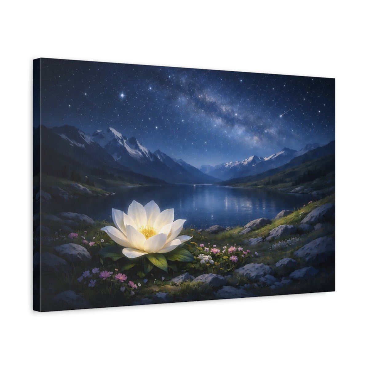 Nature Lotus Flower Blue And White - Canvas Wall Art Print - YesArtYes