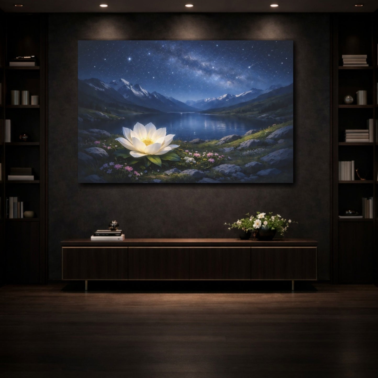 Nature Lotus Flower Blue And White - Canvas Wall Art Print - YesArtYes