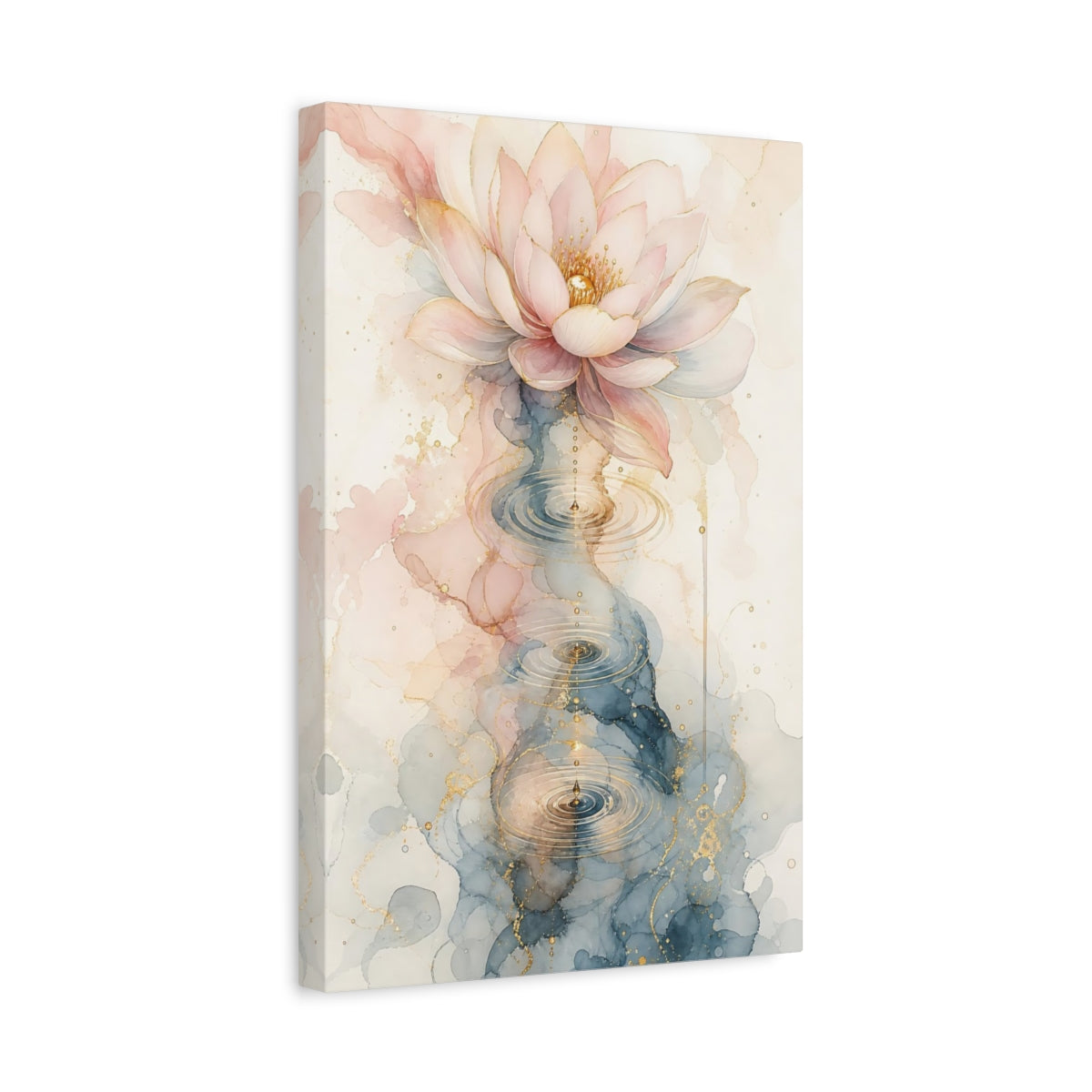 Side Mockup 4. Nature Lotus Flower Pink Blue Gold shown as stretched canvas wall art