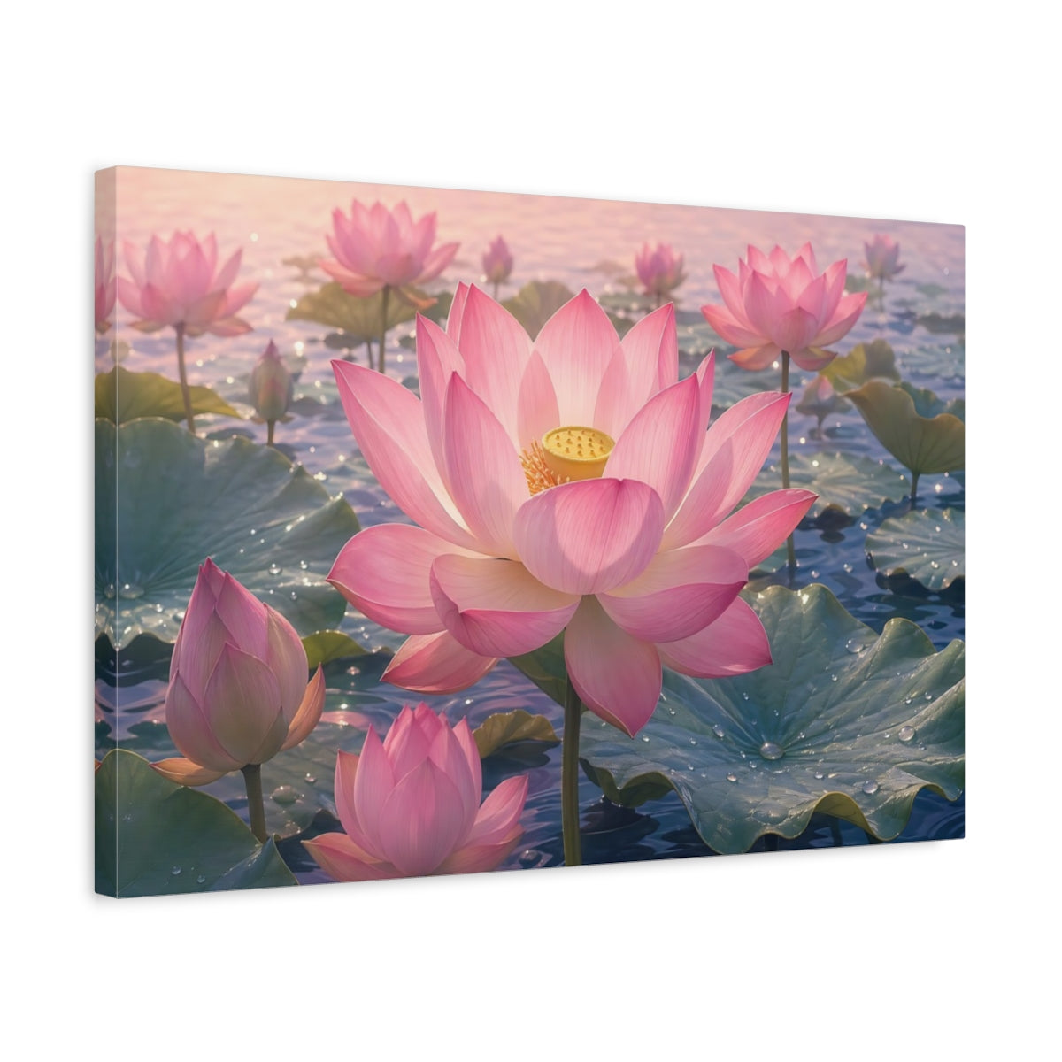 Side Mockup 3. Nature Lotus Flower Pink Lotus shown as stretched canvas wall art