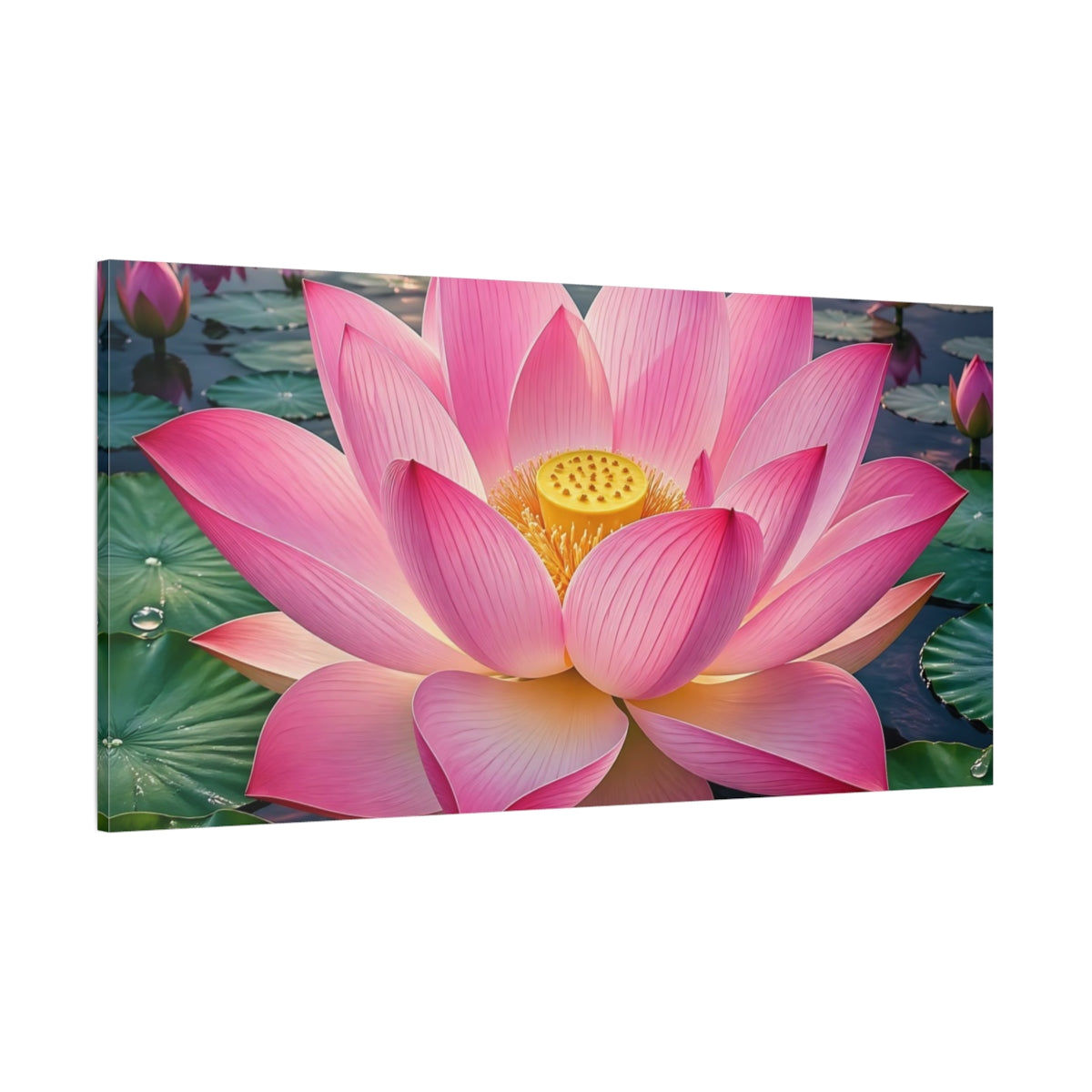 Side Mockup 2. Nature Lotus Flower Pink Lotus shown as stretched canvas wall art