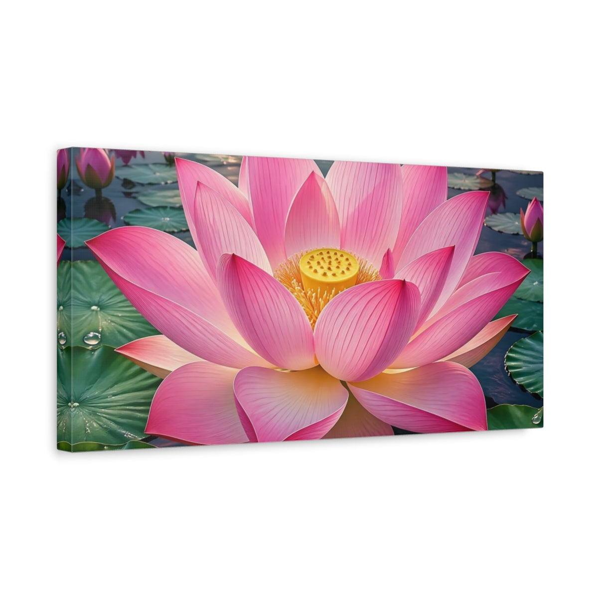 Side Mockup 3. Nature Lotus Flower Pink Lotus shown as stretched canvas wall art