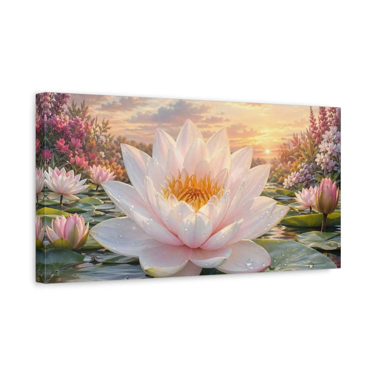 Side Mockup 3. Nature Lotus Flower Pink Lotus Flower shown as stretched canvas wall art