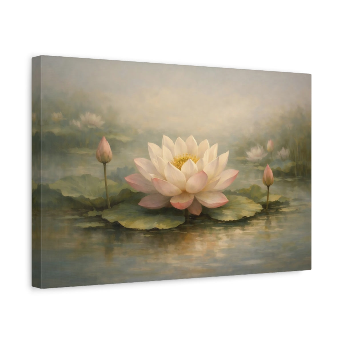 Side Mockup 4. Nature Lotus Flower Pink Lotus shown as stretched canvas wall art