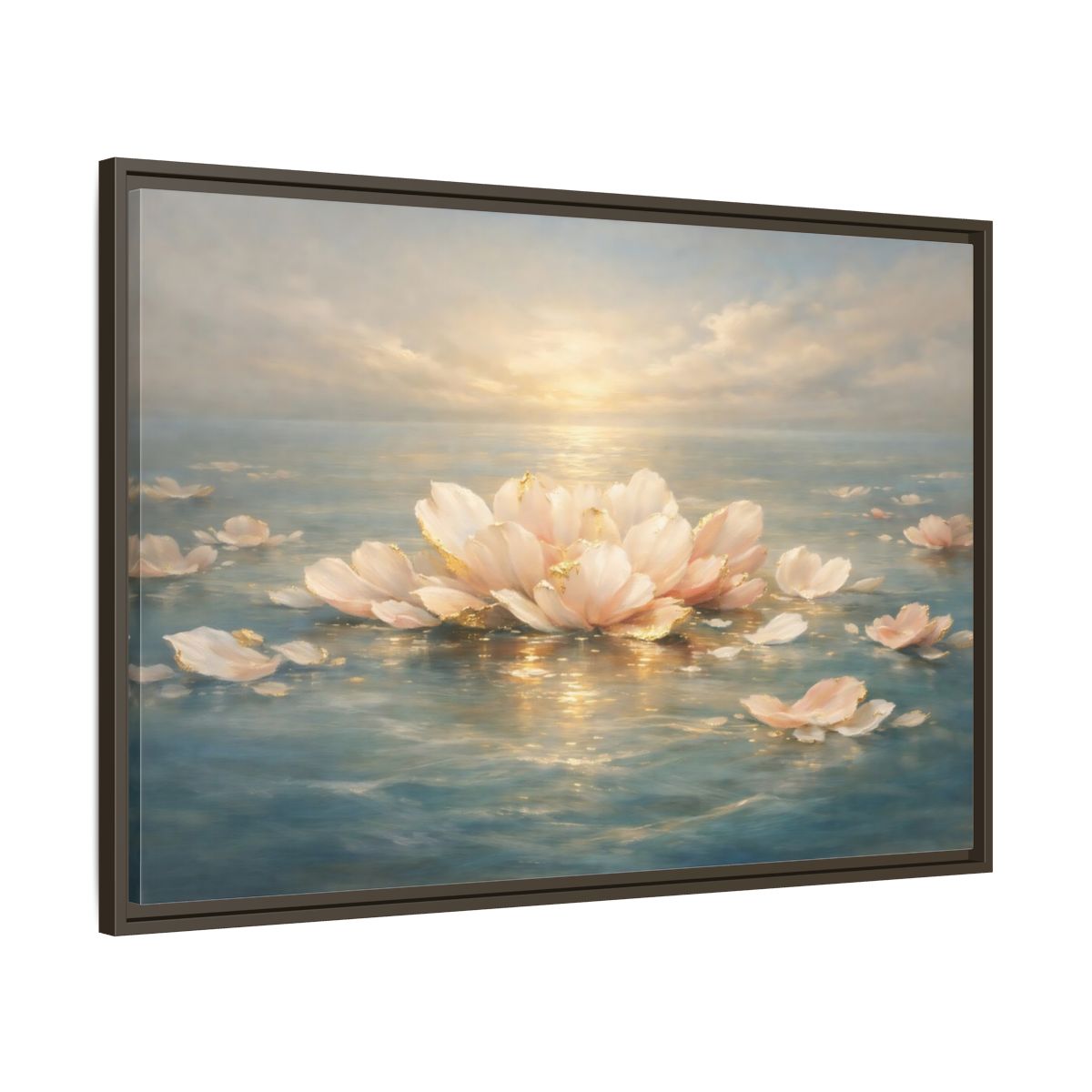 Side Mockup 9. Nature Lotus Flower Pink Gold Lotus shown as stretched canvas wall art