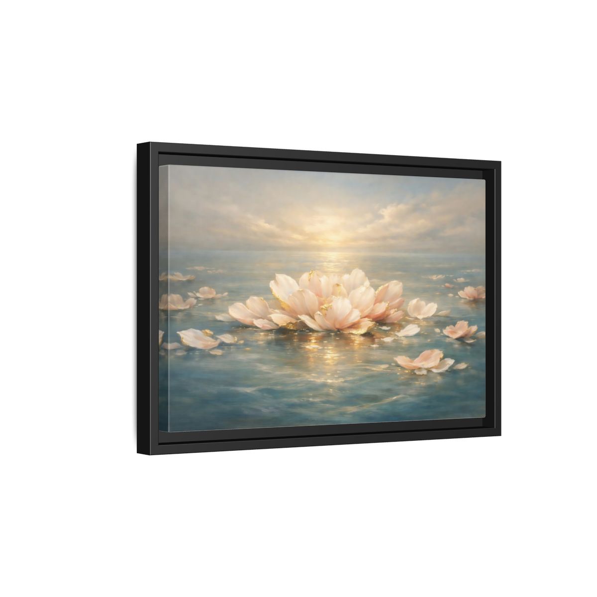 Side Mockup 6. Nature Lotus Flower Pink Gold Lotus shown as stretched canvas wall art