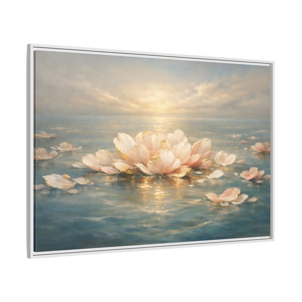 Side Mockup 7. Nature Lotus Flower Pink Gold Lotus shown as stretched canvas wall art