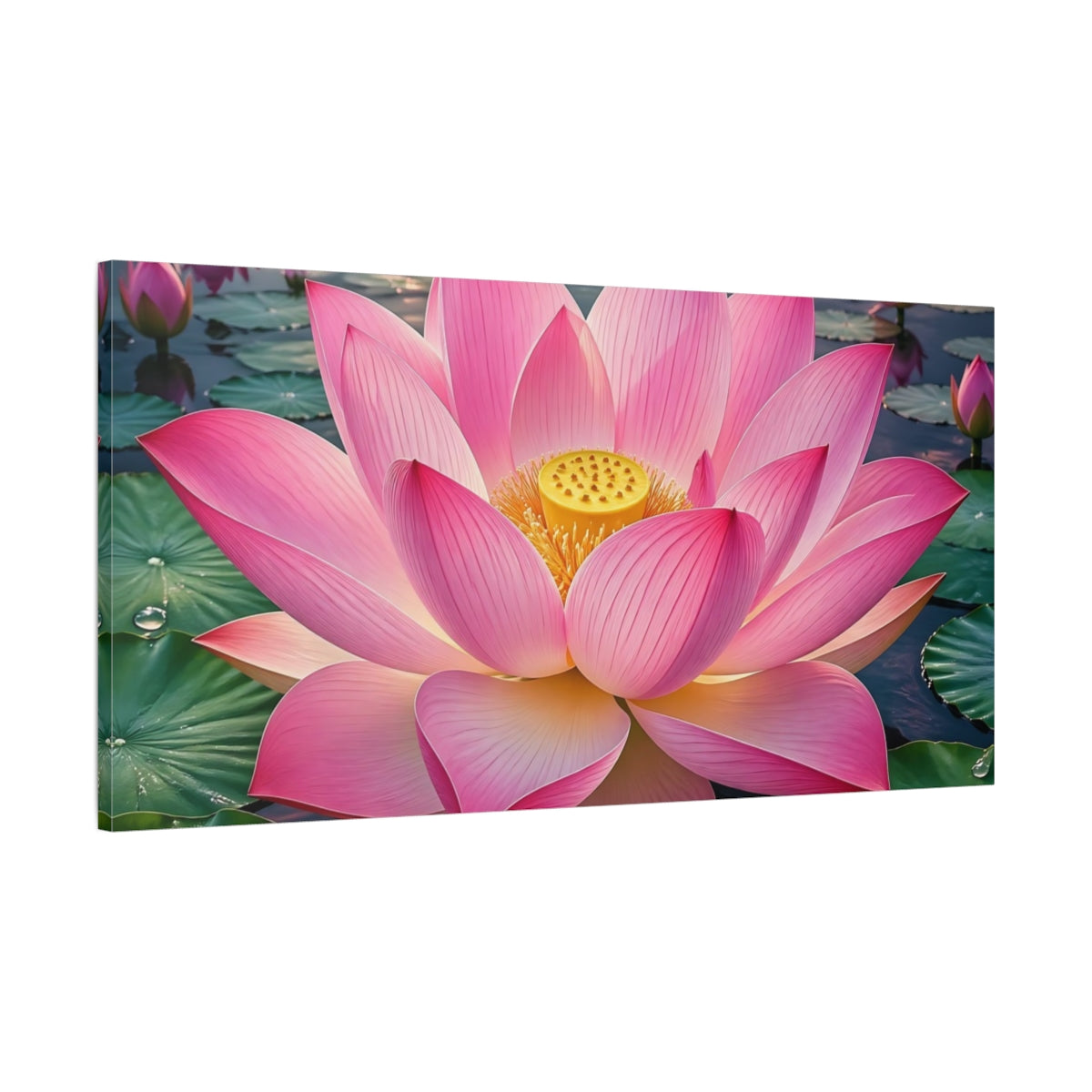 Main Mockup. Nature Lotus Flower Pink Lotus shown as stretched canvas wall art
