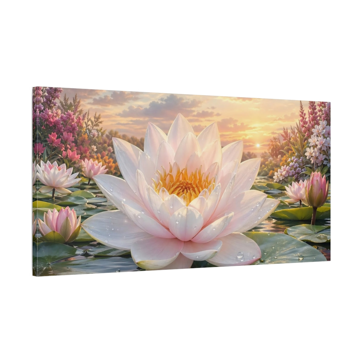 Main Mockup. Nature Lotus Flower Pink Lotus Flower shown as stretched canvas wall art