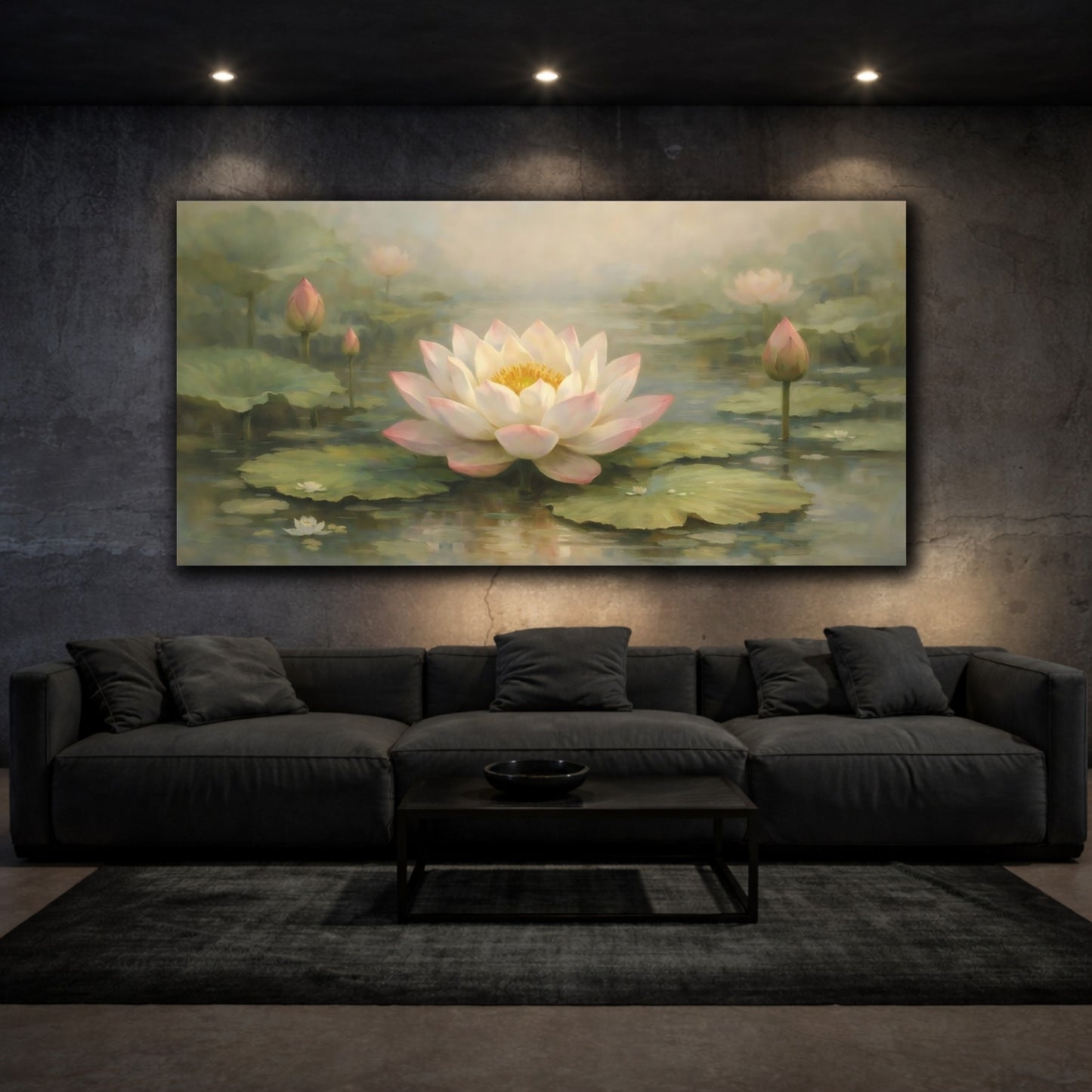 Mockup 2. Nature Lotus Flower Pink Lotus Pond shown as stretched canvas wall art