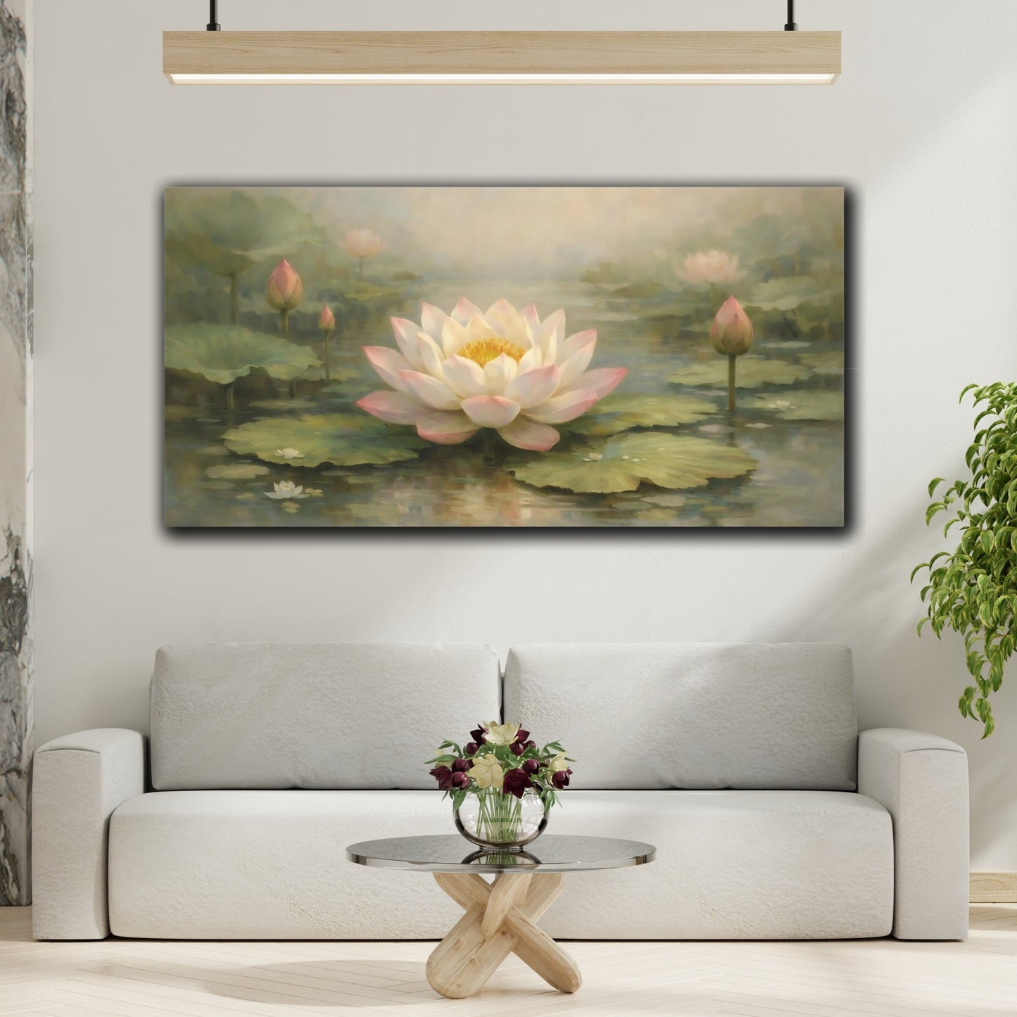Mockup 3. Nature Lotus Flower Pink Lotus Pond shown as stretched canvas wall art