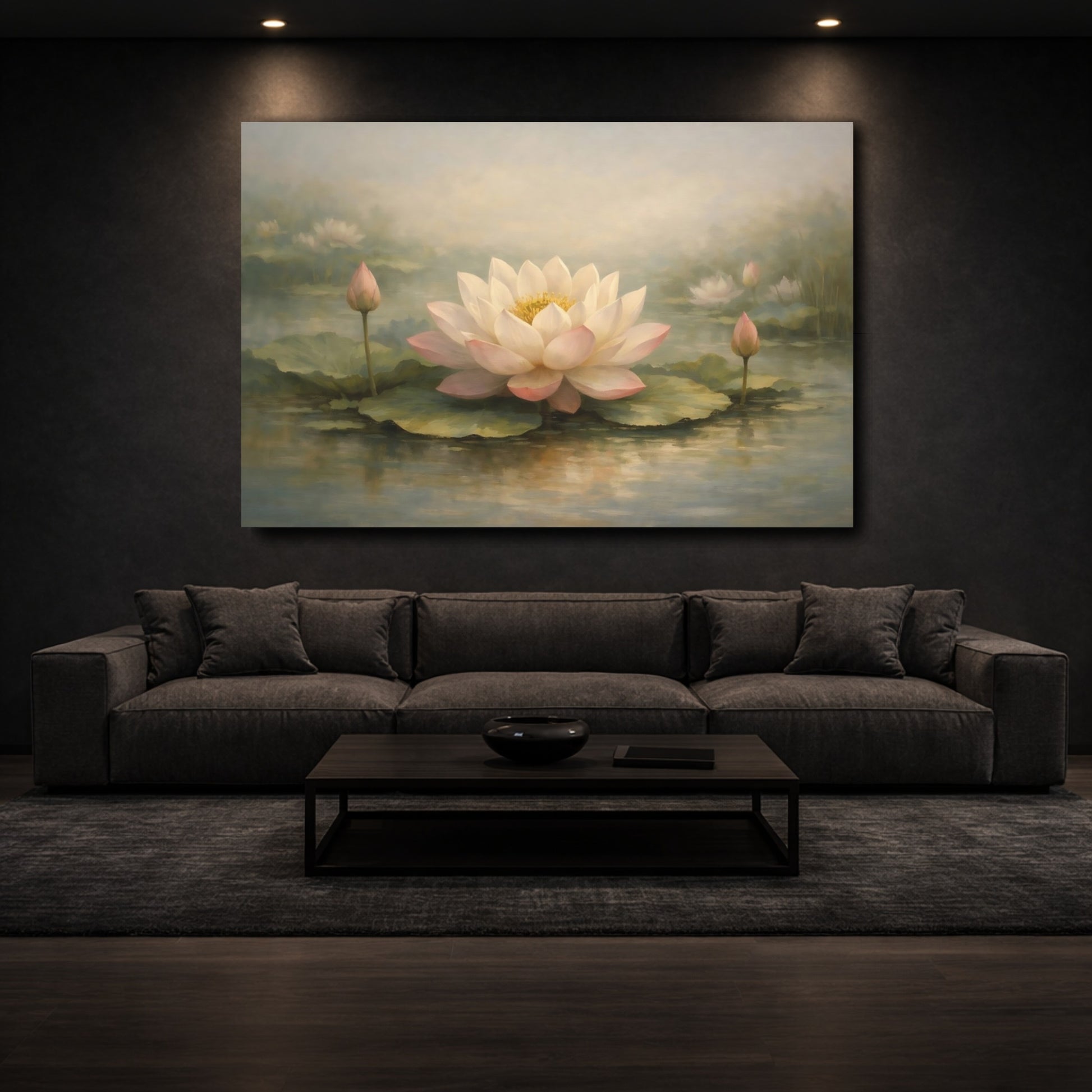 Mockup 2. Nature Lotus Flower Pink Lotus shown as stretched canvas wall art