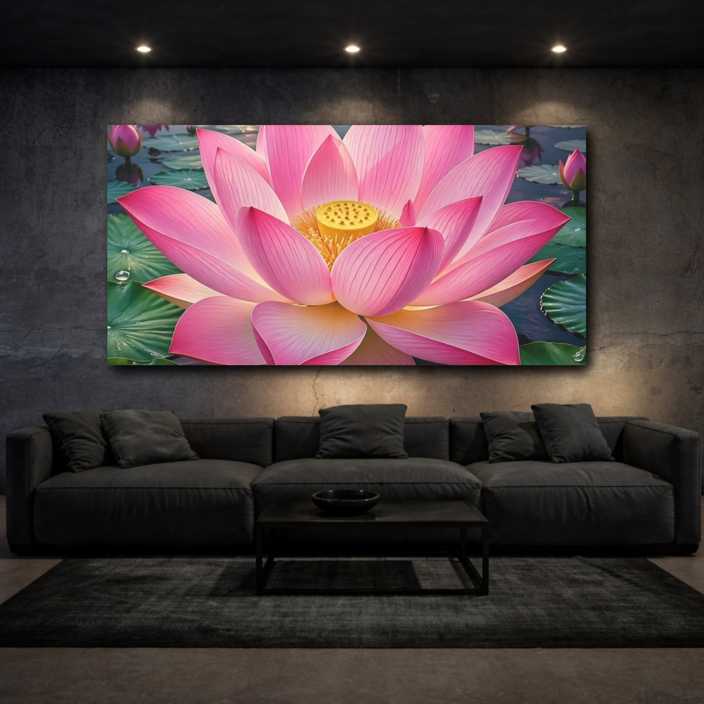 Mockup 2. Nature Lotus Flower Pink Lotus shown as stretched canvas wall art