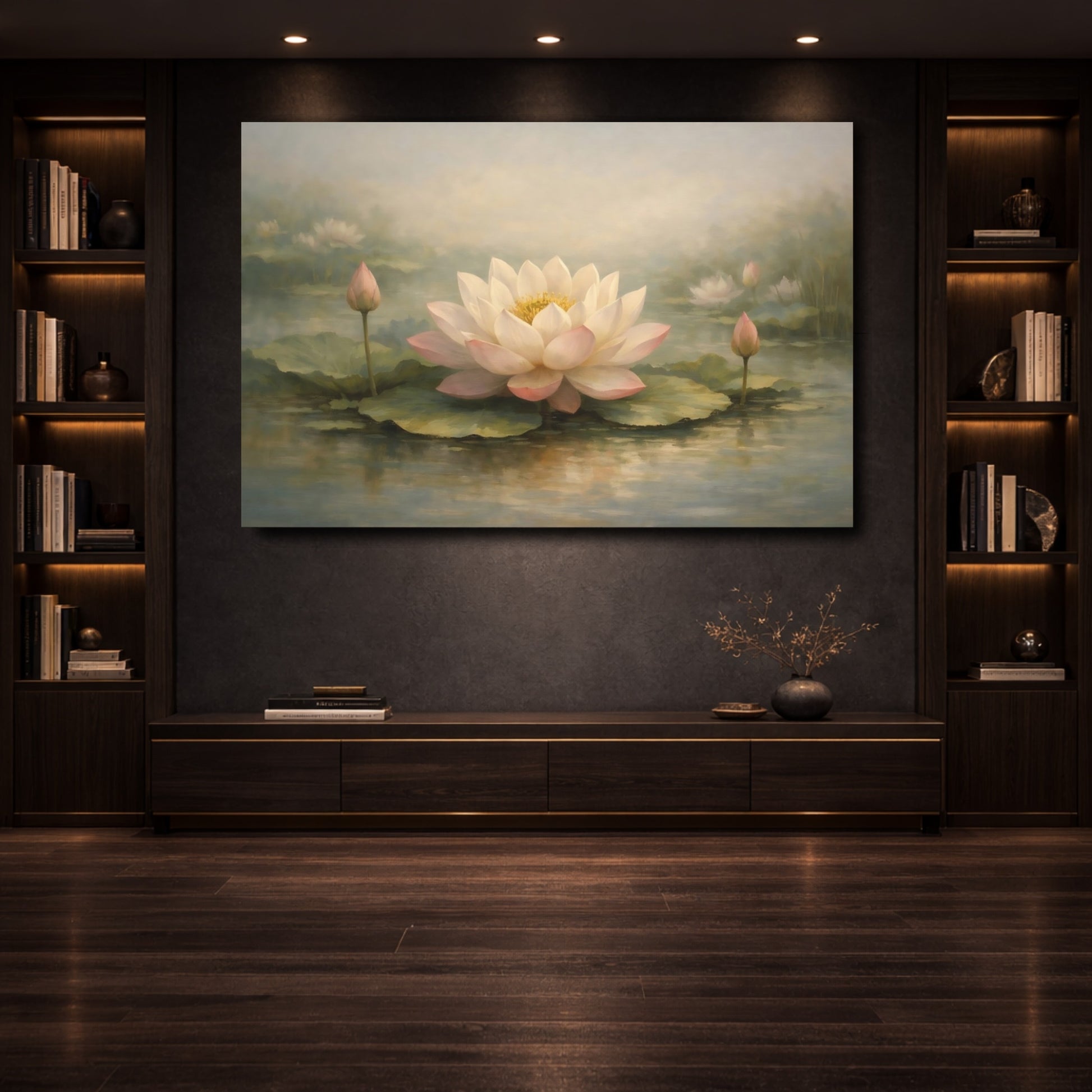 Mockup 3. Nature Lotus Flower Pink Lotus shown as stretched canvas wall art