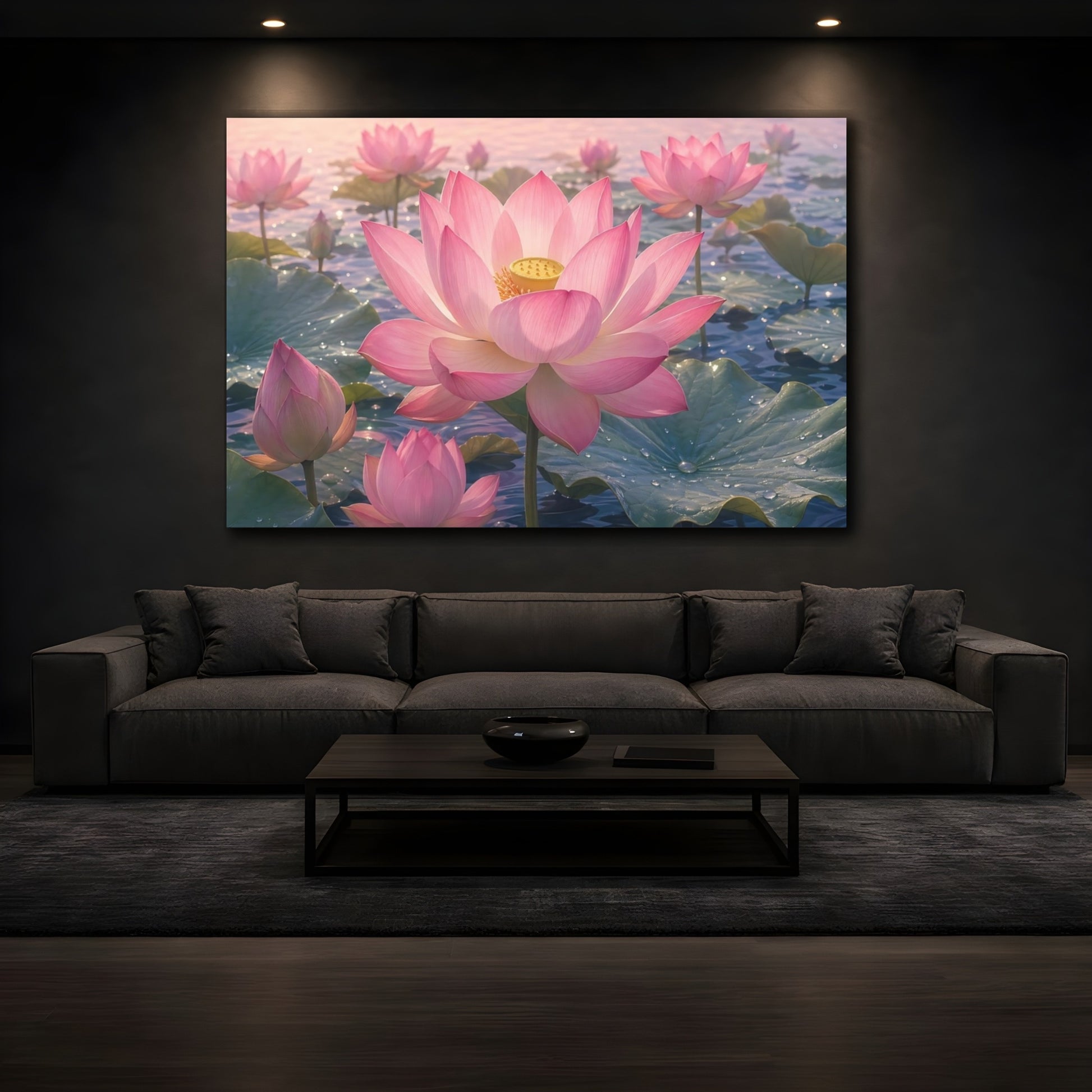 Mockup 3. Nature Lotus Flower Pink Lotus shown as stretched canvas wall art