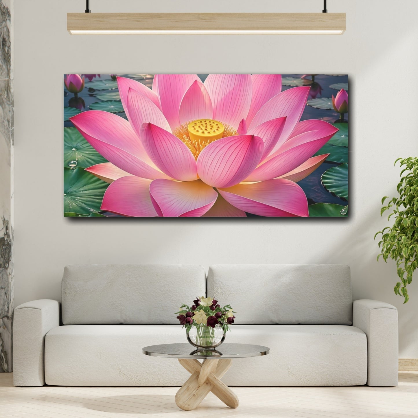 Mockup 3. Nature Lotus Flower Pink Lotus shown as stretched canvas wall art