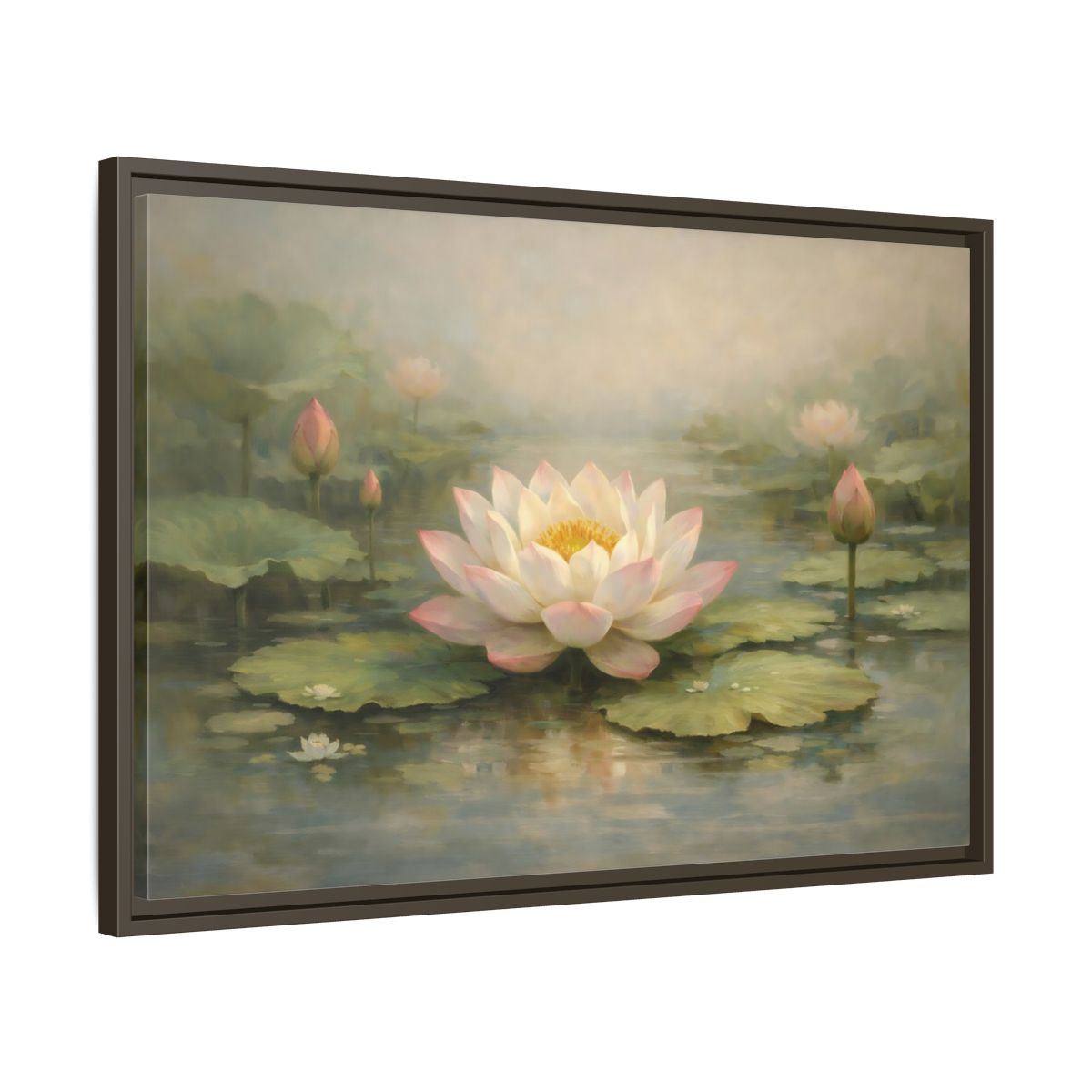 Side Mockup 11. Nature Lotus Flower Pink Lotus Pond shown as stretched canvas wall art