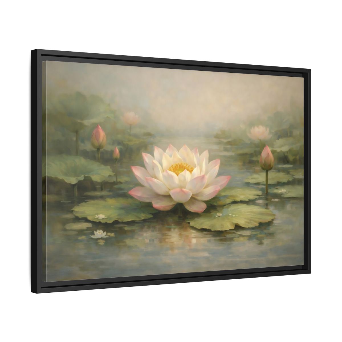 Side Mockup 14. Nature Lotus Flower Pink Lotus Pond shown as stretched canvas wall art