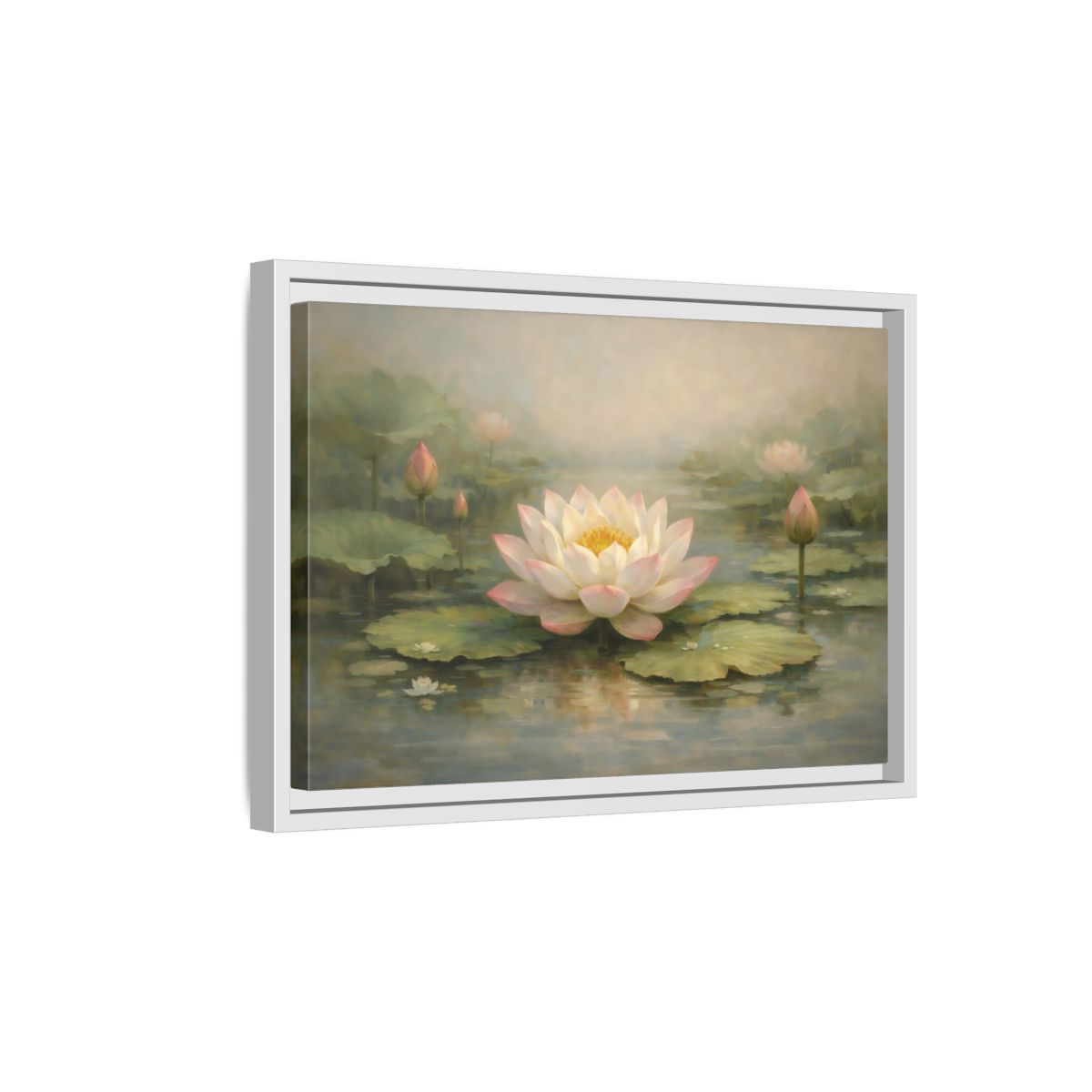 Side Mockup 4. Nature Lotus Flower Pink Lotus Pond shown as stretched canvas wall art