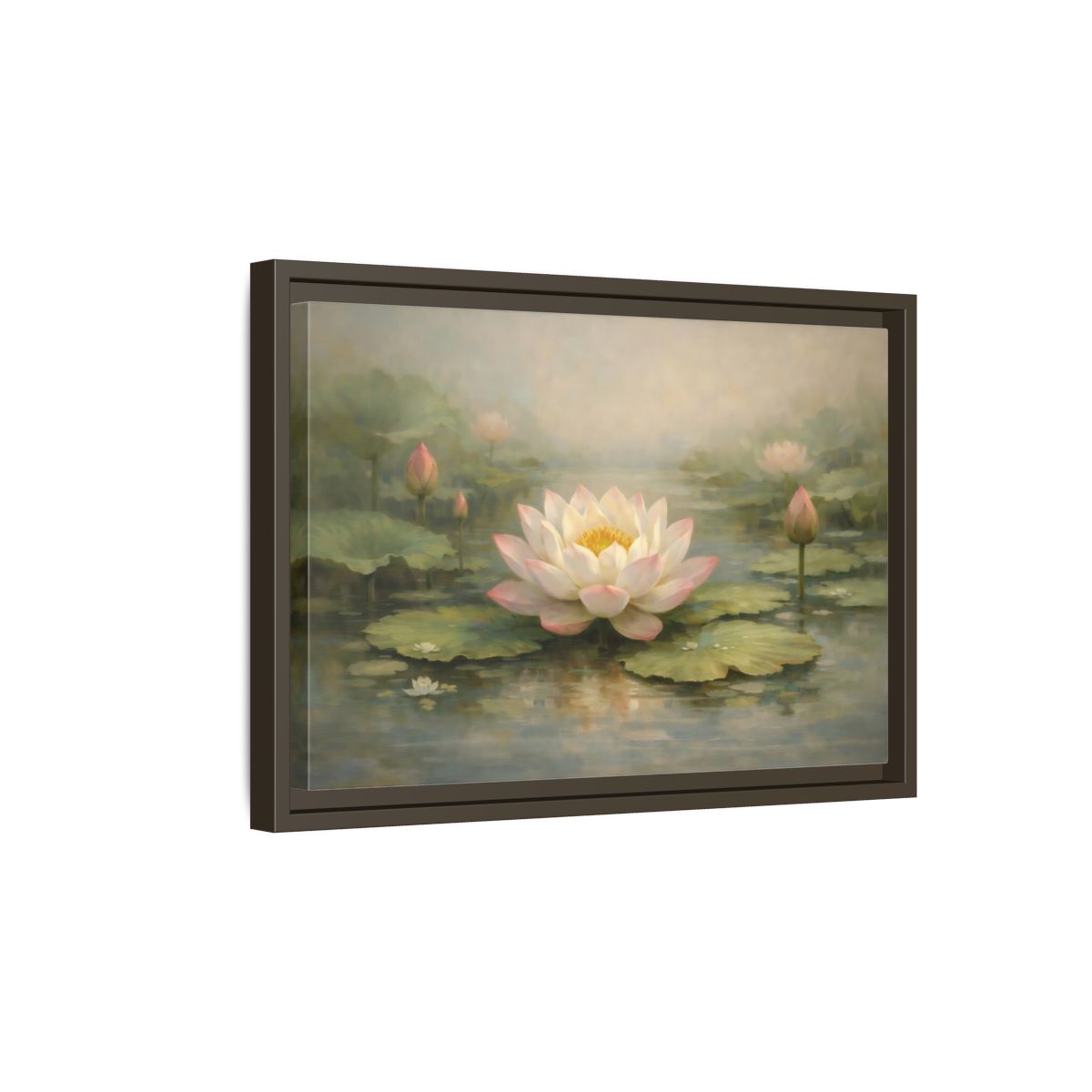 Side Mockup 5. Nature Lotus Flower Pink Lotus Pond shown as stretched canvas wall art