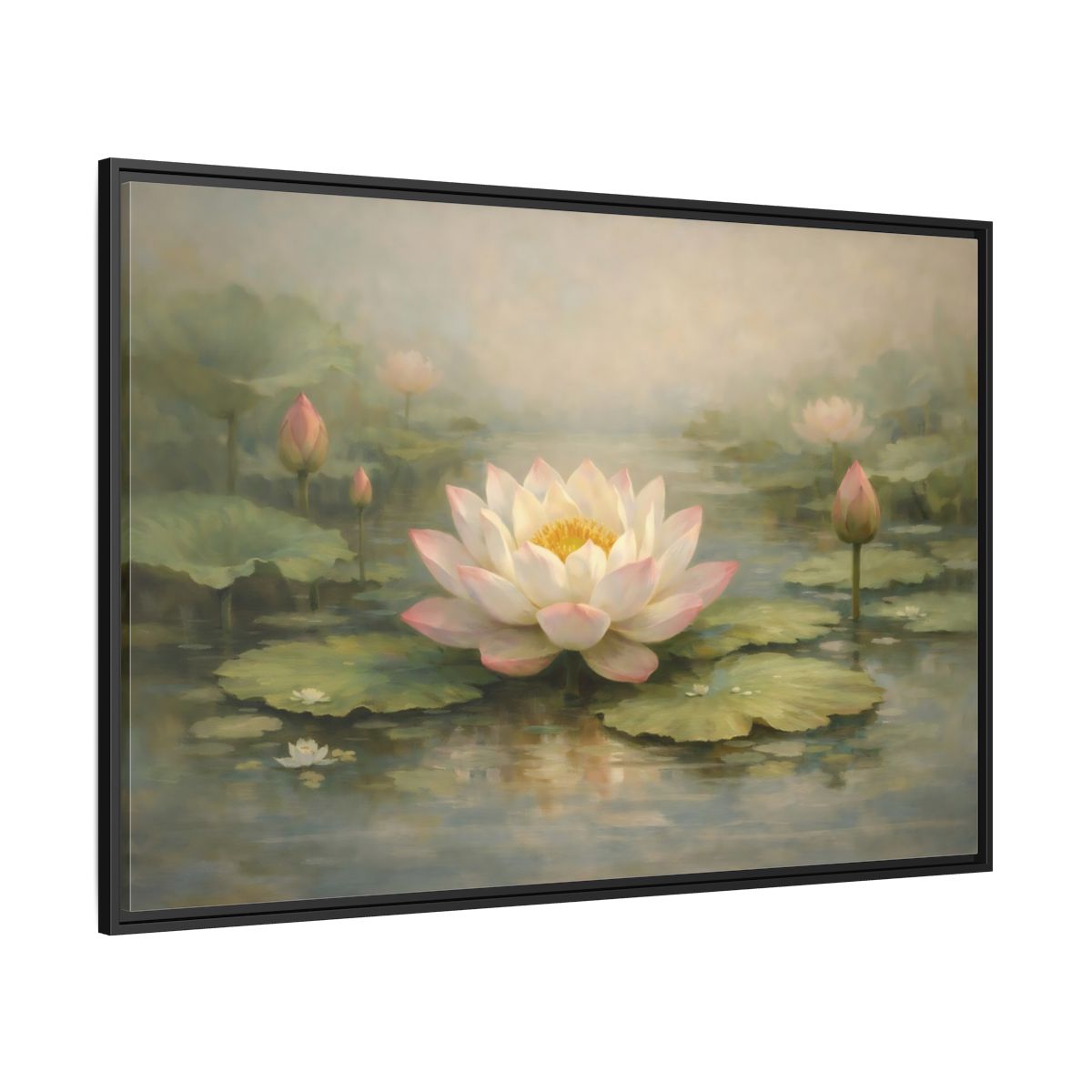 Side Mockup 12. Nature Lotus Flower Pink Lotus Pond shown as stretched canvas wall art