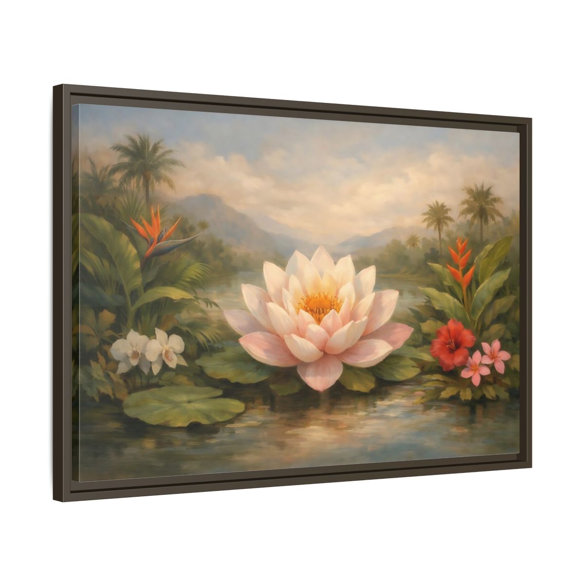 Side Mockup 11. Nature Lotus Flower Pink Lotus Pond shown as stretched canvas wall art