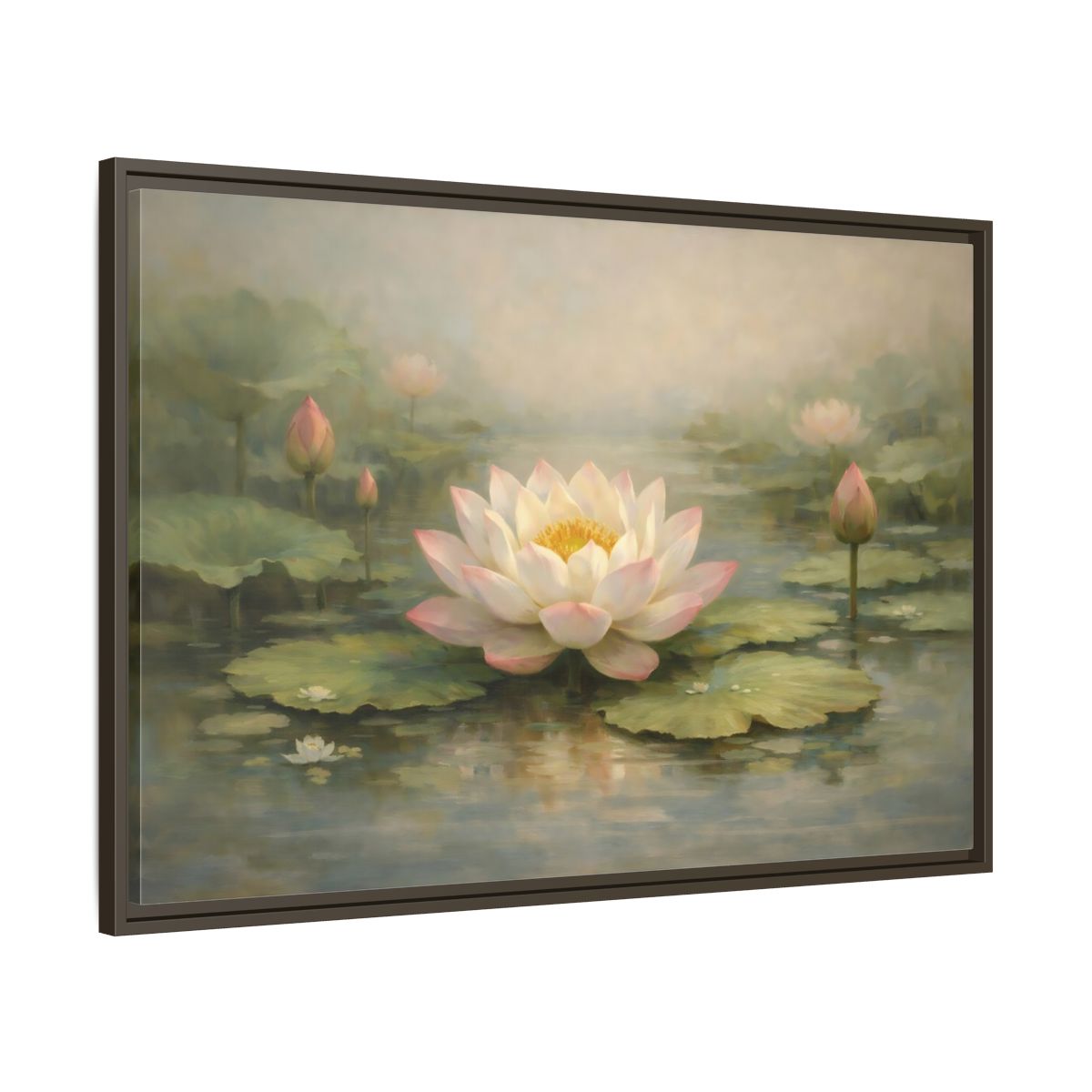 Side Mockup 9. Nature Lotus Flower Pink Lotus Pond shown as stretched canvas wall art