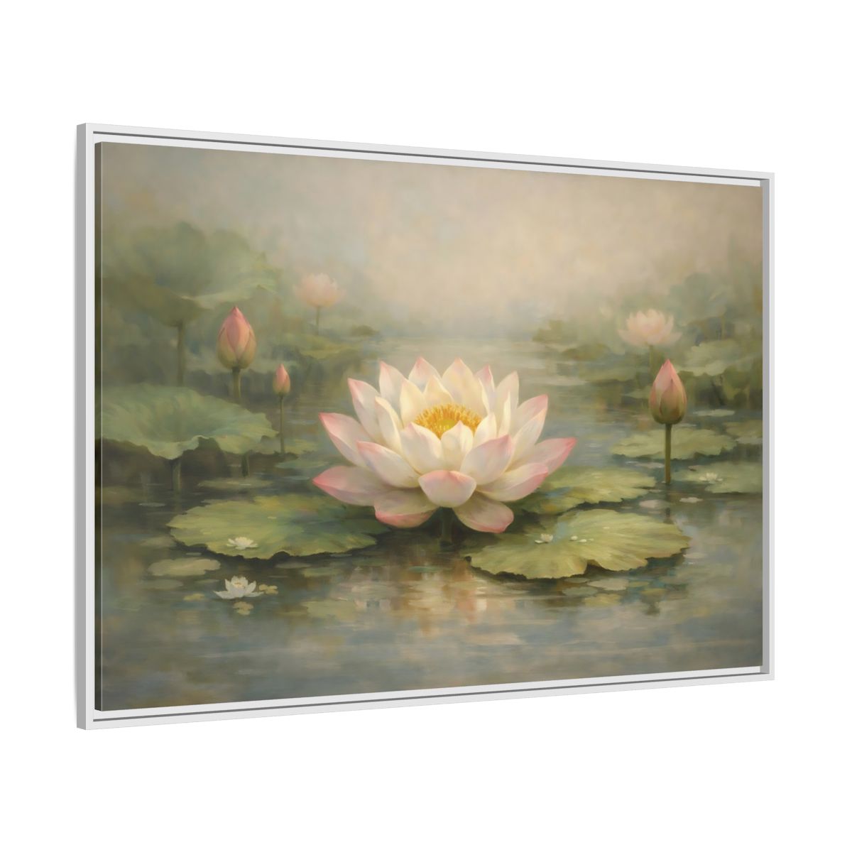 Side Mockup 7. Nature Lotus Flower Pink Lotus Pond shown as stretched canvas wall art