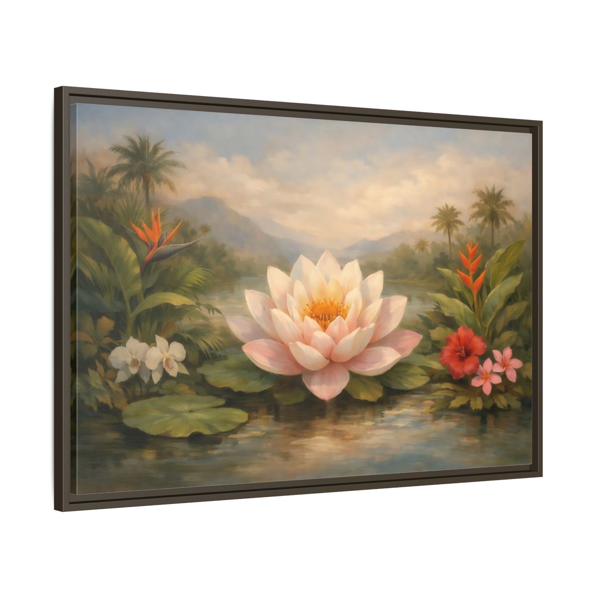 Side Mockup 9. Nature Lotus Flower Pink Lotus Pond shown as stretched canvas wall art