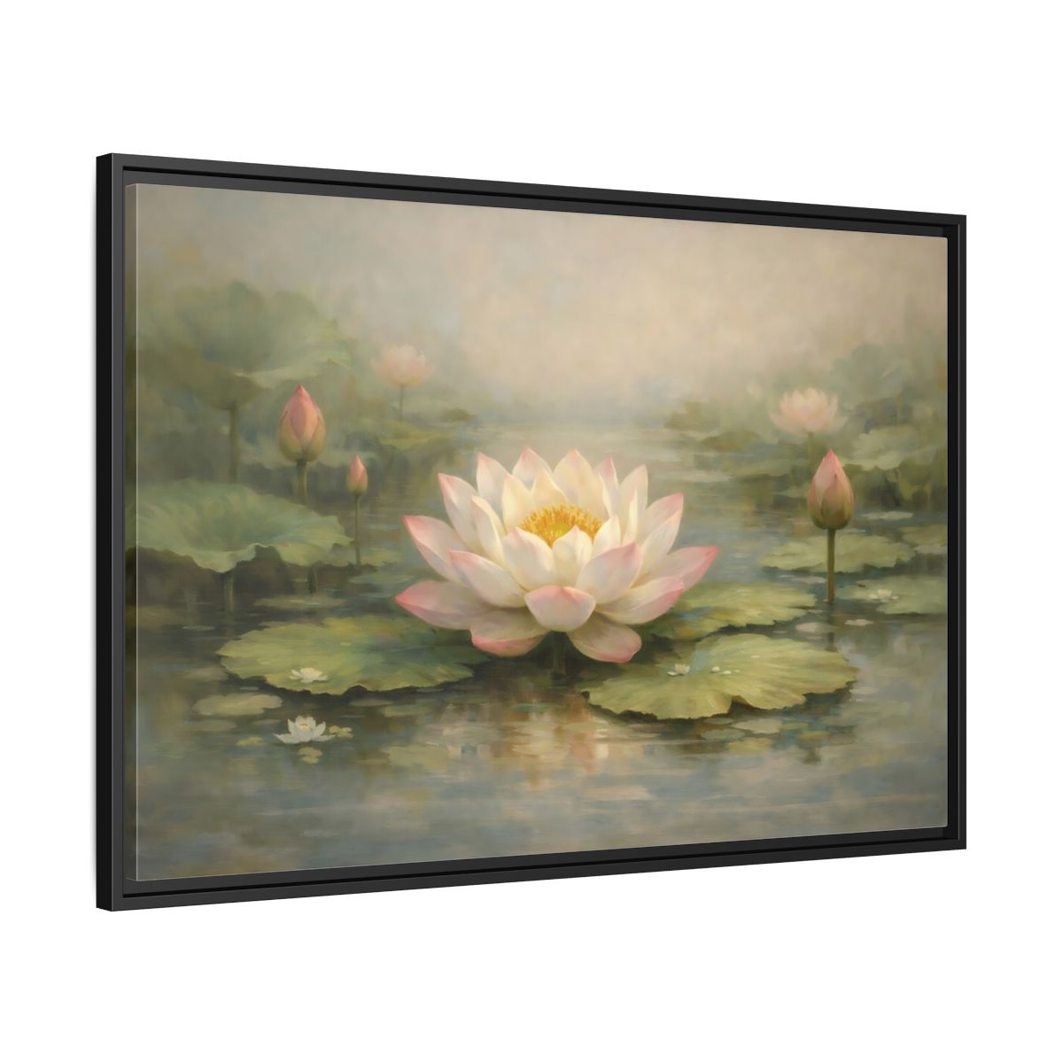 Side Mockup 13. Nature Lotus Flower Pink Lotus Pond shown as stretched canvas wall art