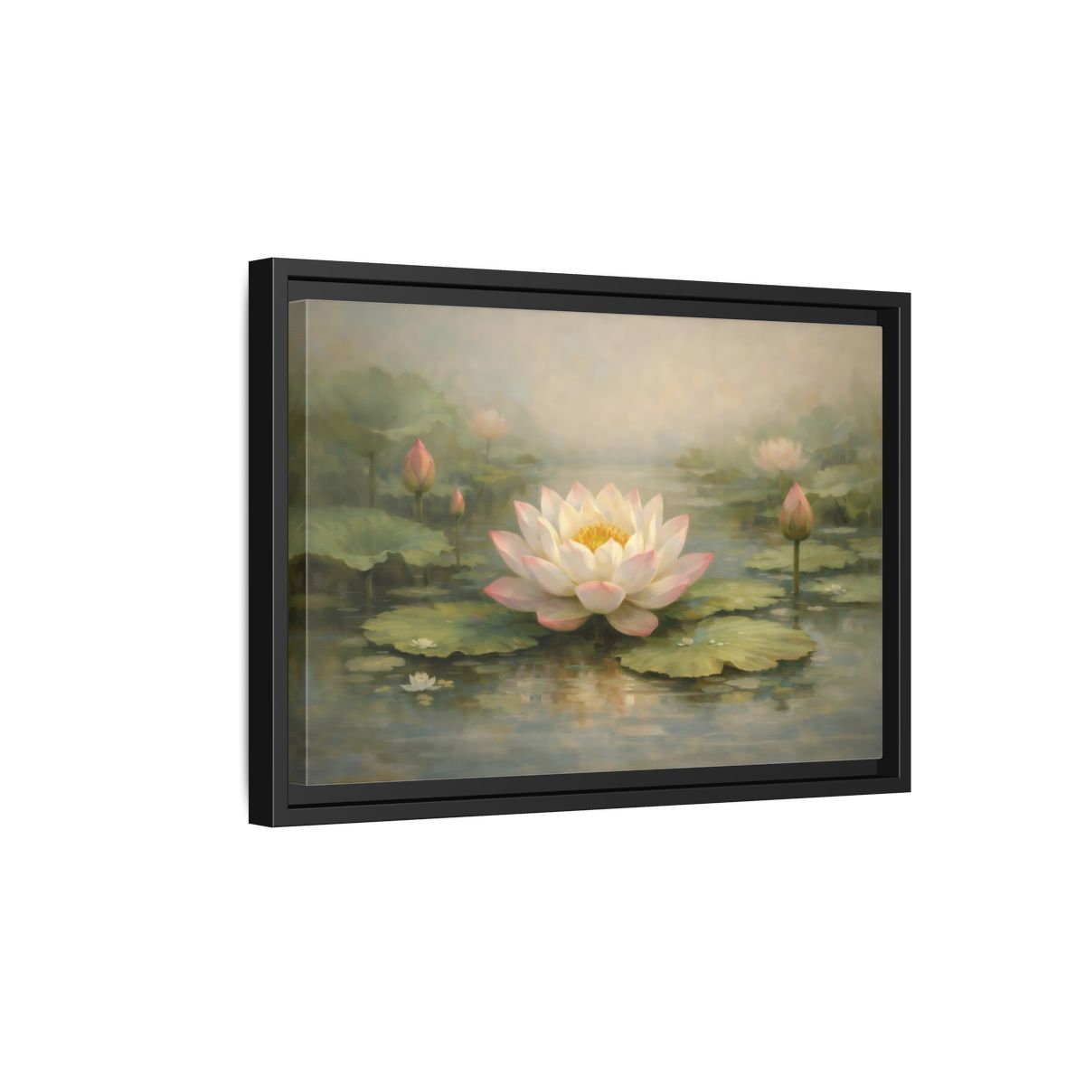 Side Mockup 6. Nature Lotus Flower Pink Lotus Pond shown as stretched canvas wall art