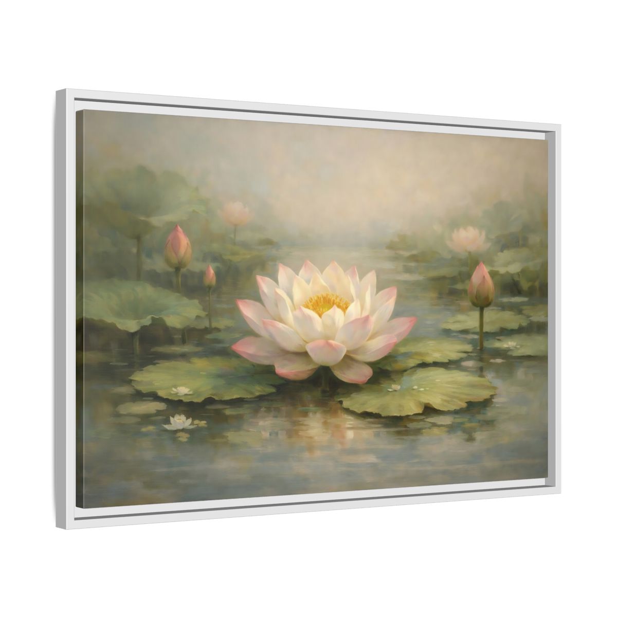 Side Mockup 10. Nature Lotus Flower Pink Lotus Pond shown as stretched canvas wall art