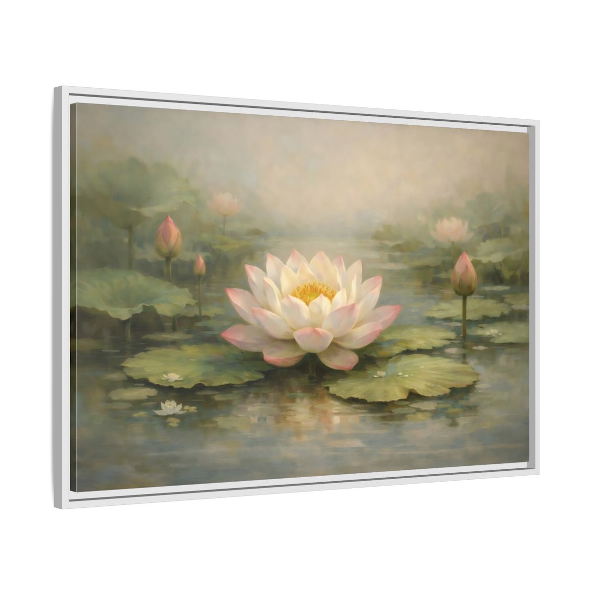 Side Mockup 8. Nature Lotus Flower Pink Lotus Pond shown as stretched canvas wall art
