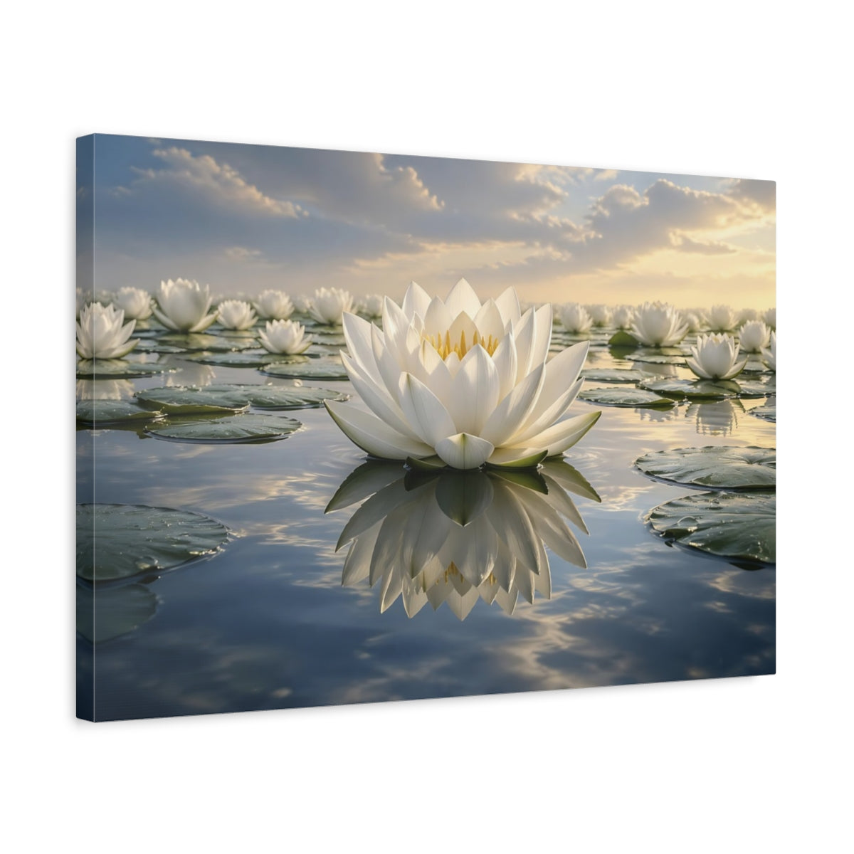 Side Mockup 3. Nature Lotus Flower White Lotus shown as stretched canvas wall art