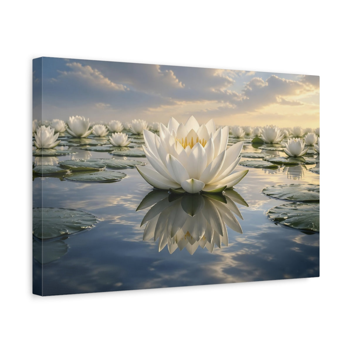 Side Mockup 4. Nature Lotus Flower White Lotus shown as stretched canvas wall art