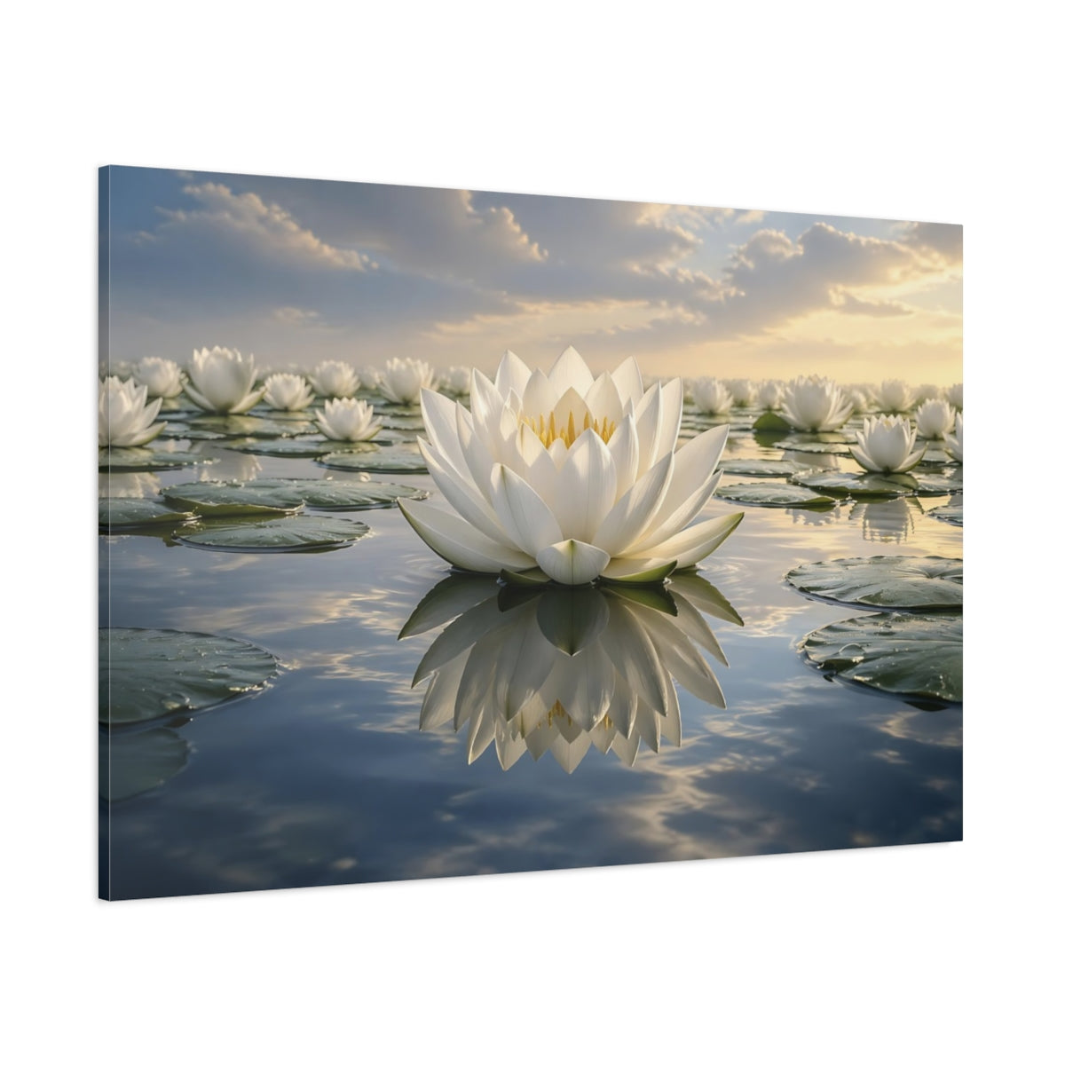 Side Mockup 1. Nature Lotus Flower White Lotus shown as stretched canvas wall art