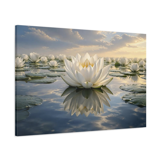Main Mockup. Nature Lotus Flower White Lotus shown as stretched canvas wall art