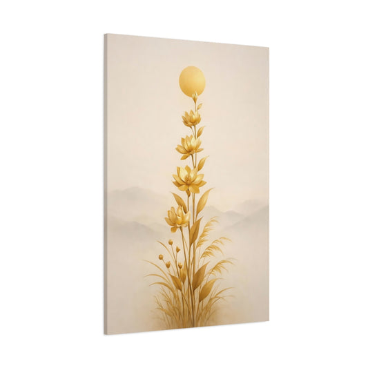Main Mockup. Nature Lotus Flowers Gold Floral Art shown as stretched canvas wall art