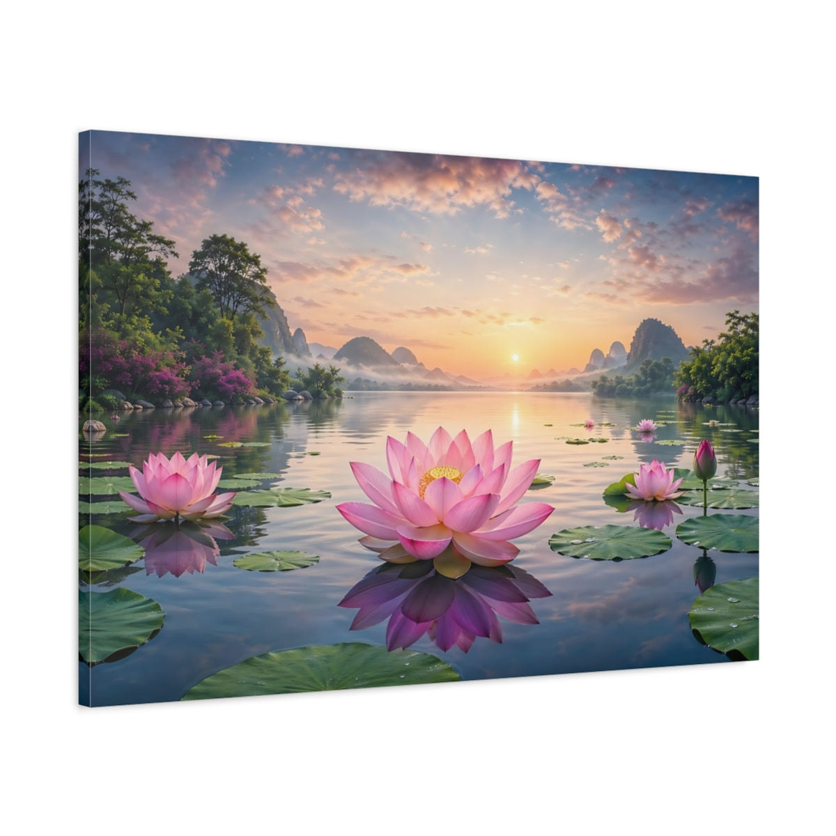 Main Mockup. Nature Lotus Flowers Pink Lotus shown as stretched canvas wall art
