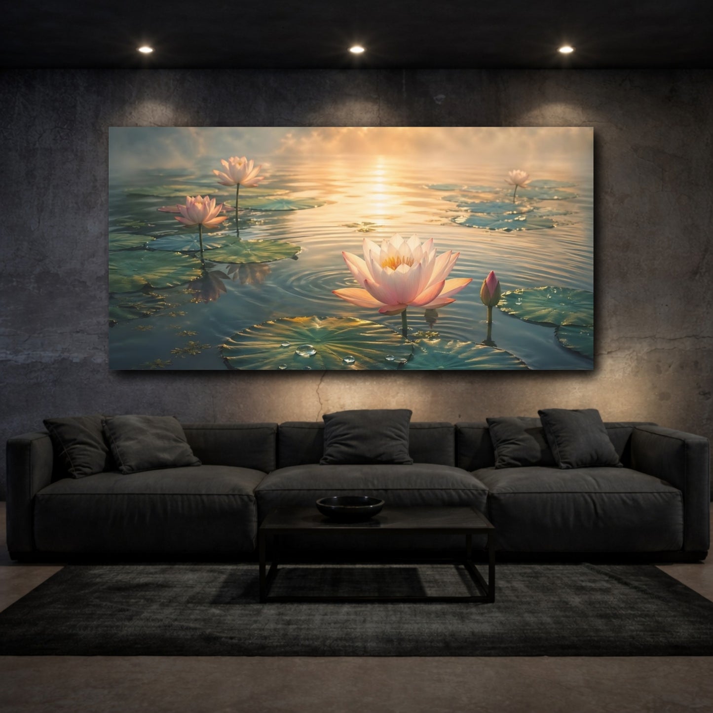 Mockup 2. Nature Lotus Flowers Pink Lotus Pond shown as stretched canvas wall art