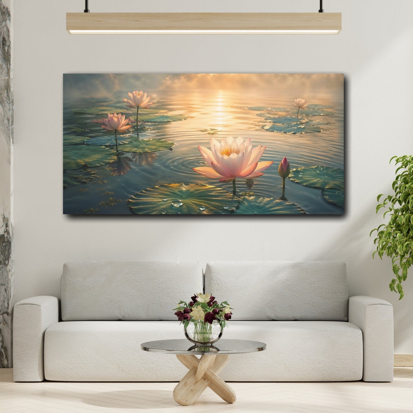 Mockup 3. Nature Lotus Flowers Pink Lotus Pond shown as stretched canvas wall art