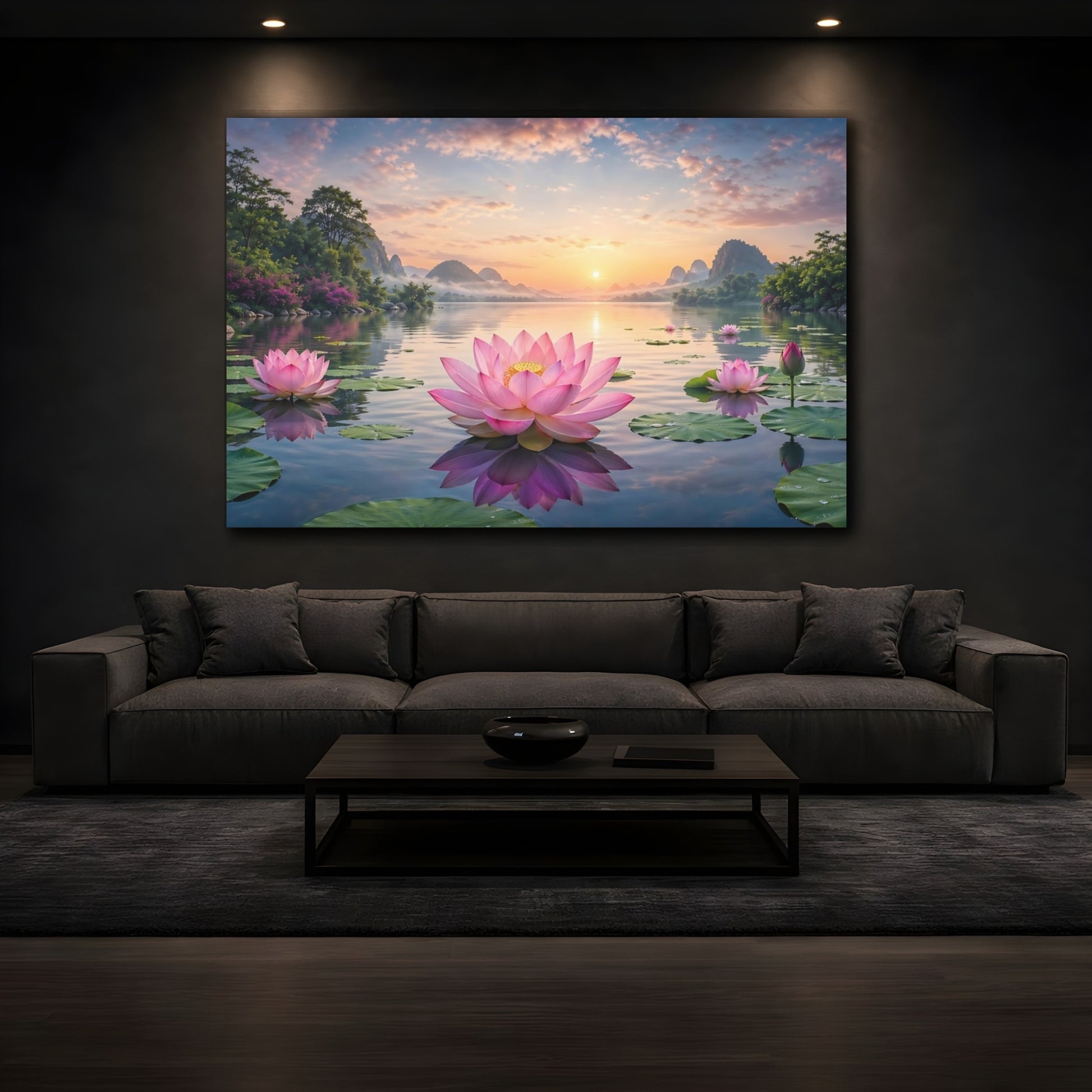 Mockup 4. Nature Lotus Flowers Pink Lotus shown as stretched canvas wall art