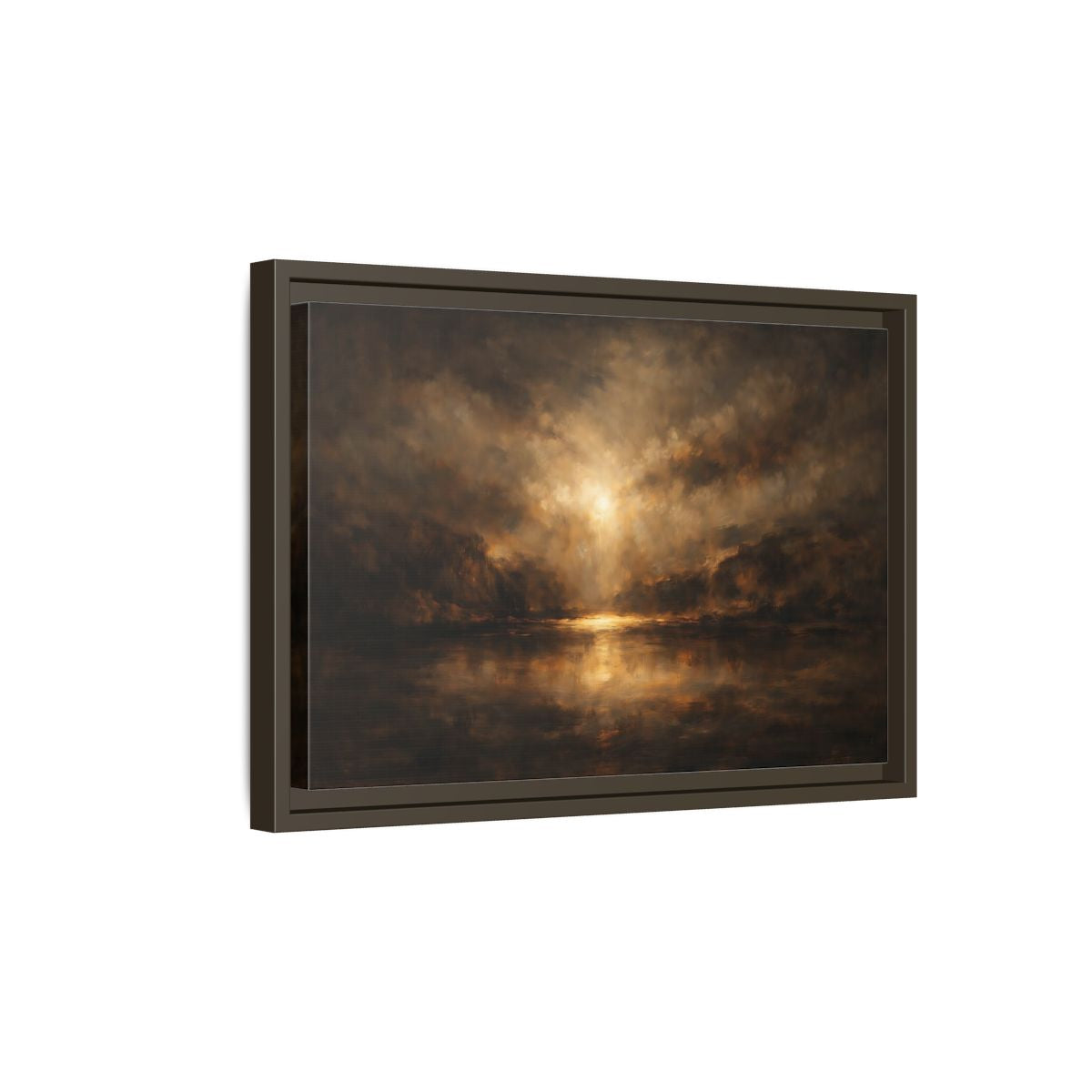 Side Mockup 5. Nature Luminous Landscape Brown And Gold shown as stretched canvas wall art