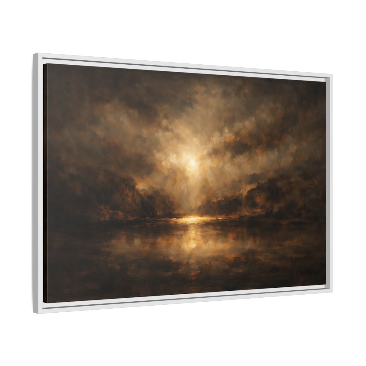 Side Mockup 8. Nature Luminous Landscape Brown And Gold shown as stretched canvas wall art